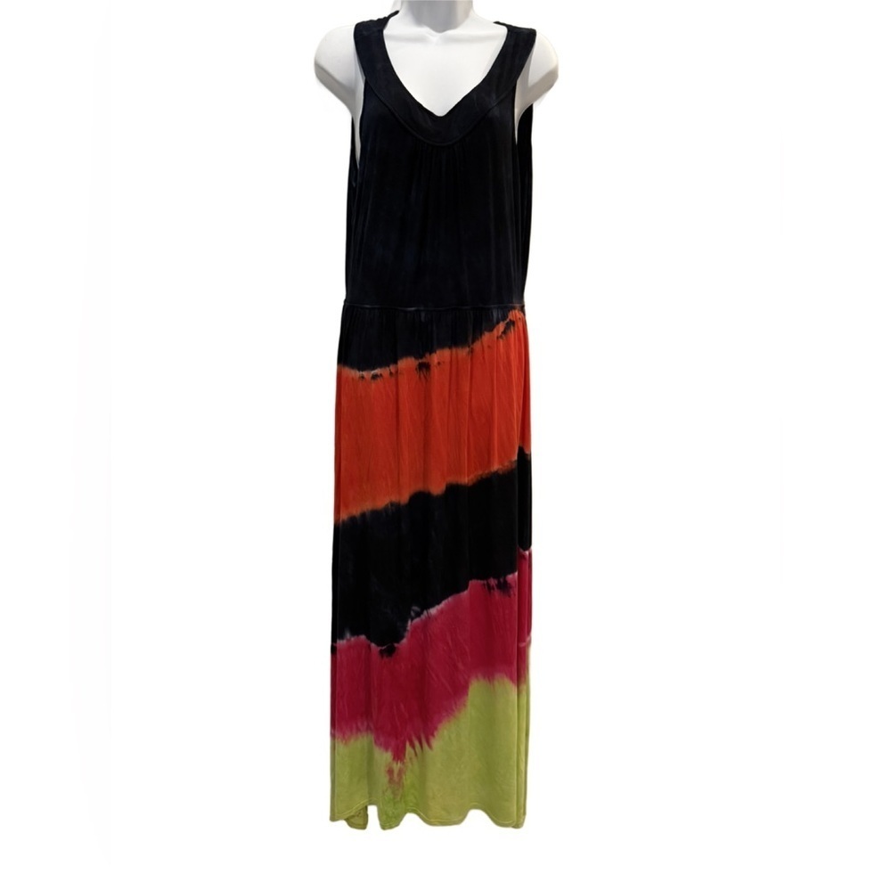 WD.NY Black and Orange Sleeveless Maxi Sundress, L